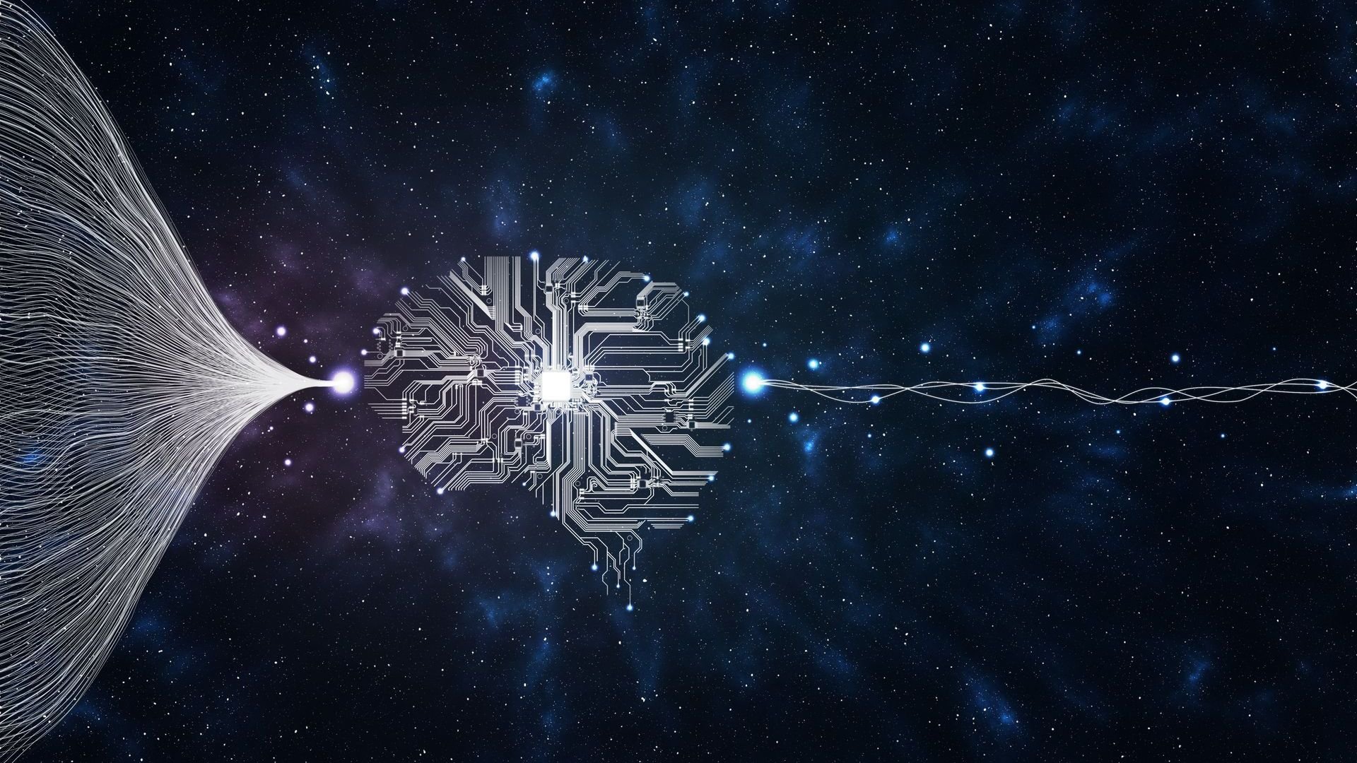 A conceptualization of big data, artificial intelligence and machine learning with a circuit board.