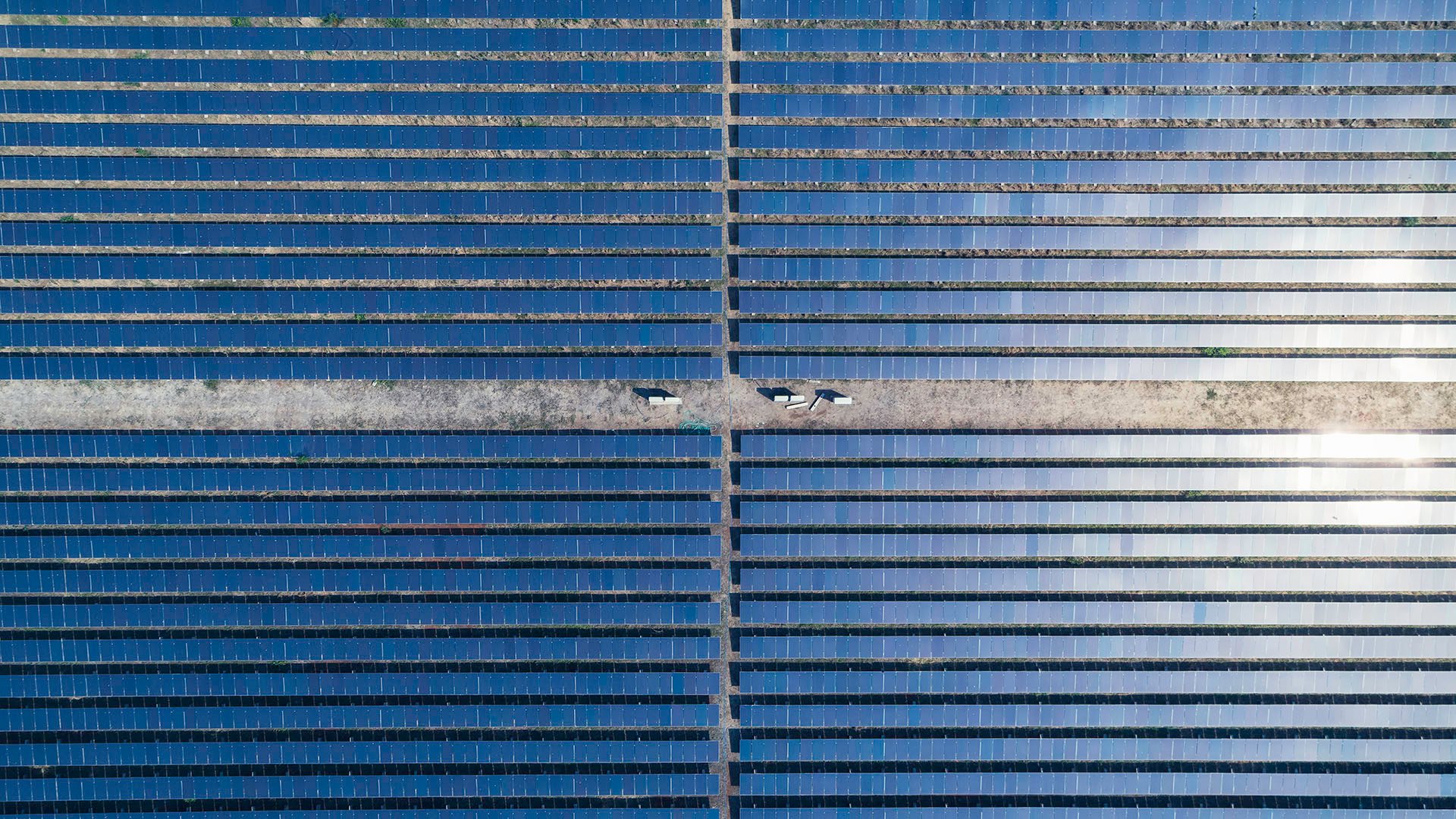 Rows of solar panels in the sun