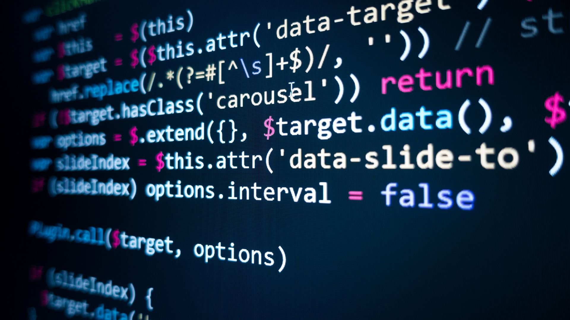 Software programming code on a screen.
