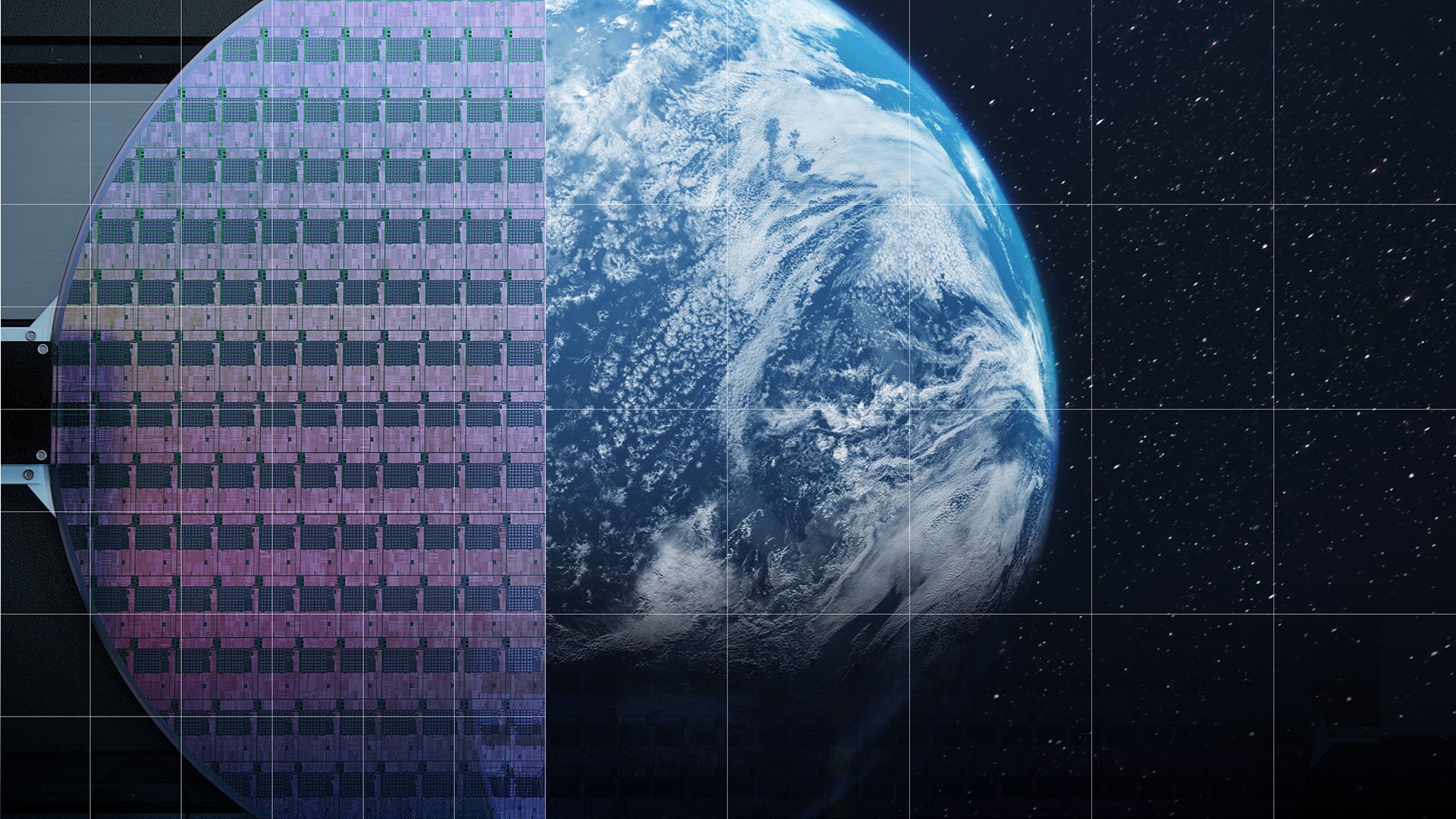 Image of the Earth in space overlayed with microchips