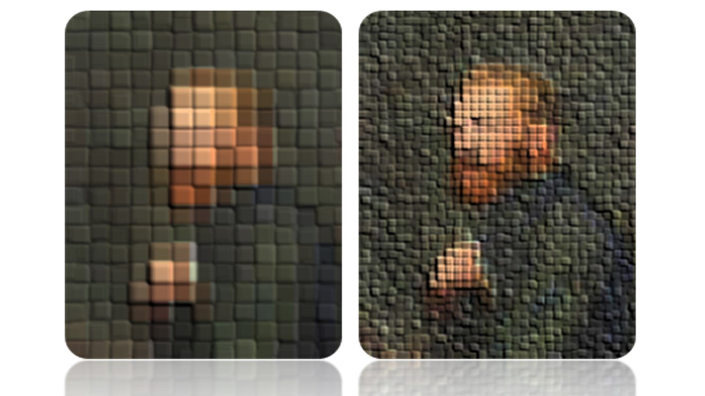 A pixelated portrait of Van Gogh becomes clearer when the pixels that make it up are smaller. A pixelated portrait of Van Gogh becomes clearer when the pixels that make it up are smaller.